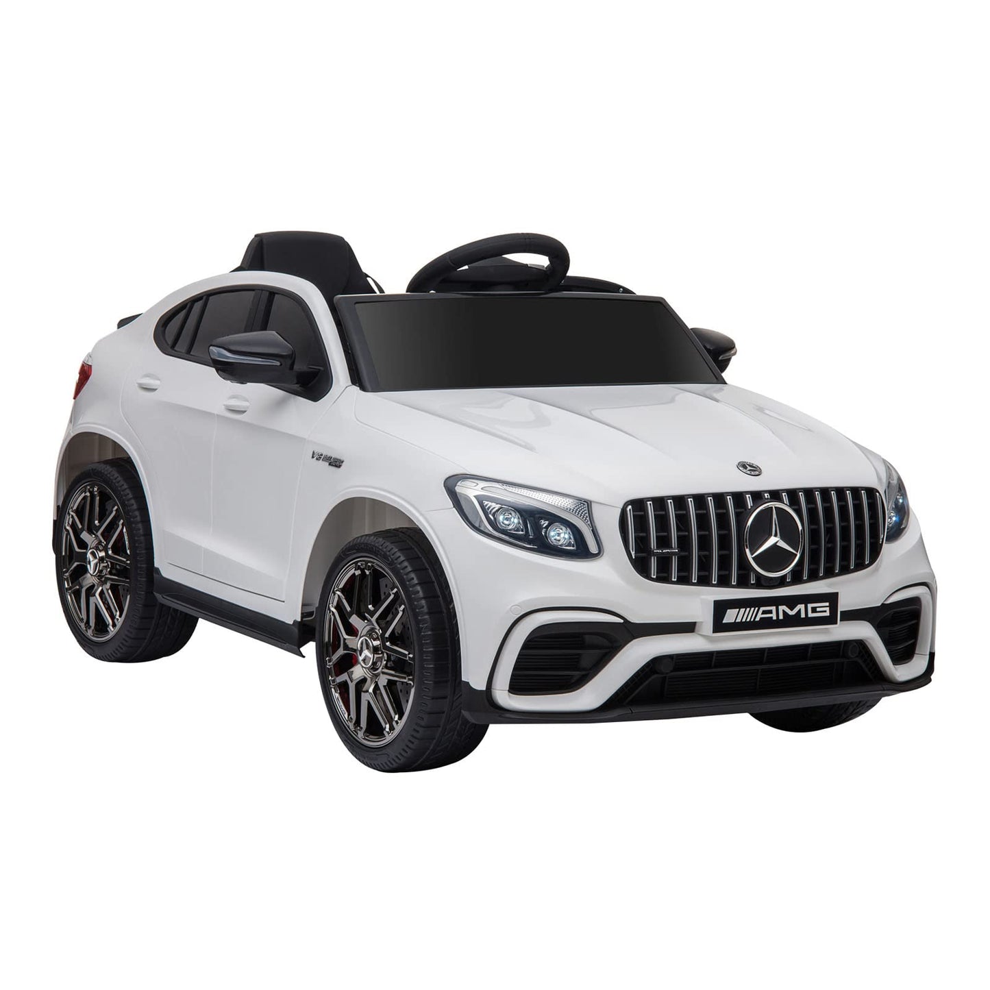 Aosom 12V Ride On Toy Car For Kids With Remote Control, Mercedes Benz Amg Glc63S Coupe, 2 Speed, With Mp3, Electric Light, Horn, Suspension, White