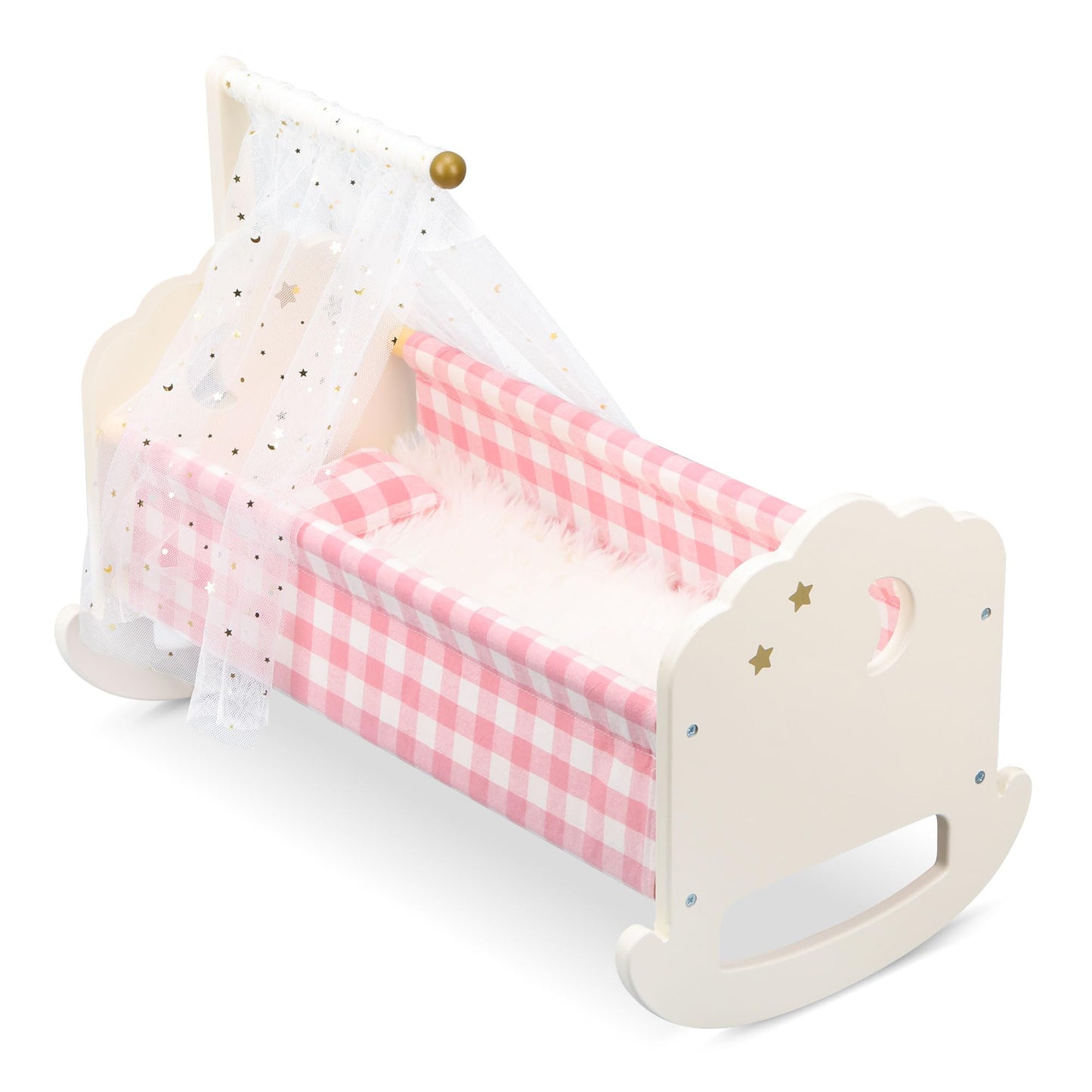 Pithfor Wooden Baby Doll Crib Set, Baby Doll Bed Toys For 18 Inch Dolls, With Bedding And Canopy, Baby Doll Furniture Accessorie