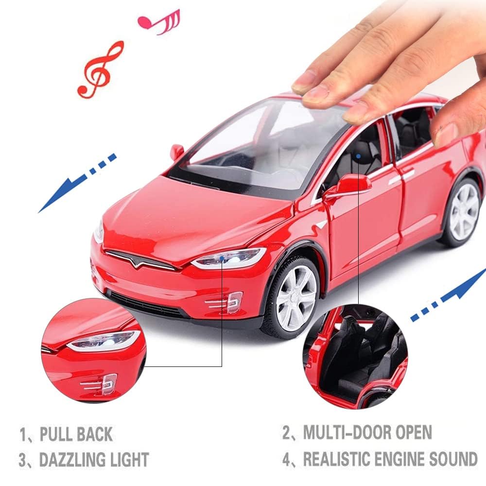 Model X Diecast Car Toy, 1:32 Scale Zinc Alloy Model X Pull Back Vehicles Door Opening With Light, Mini Model X Toy Car Collecti