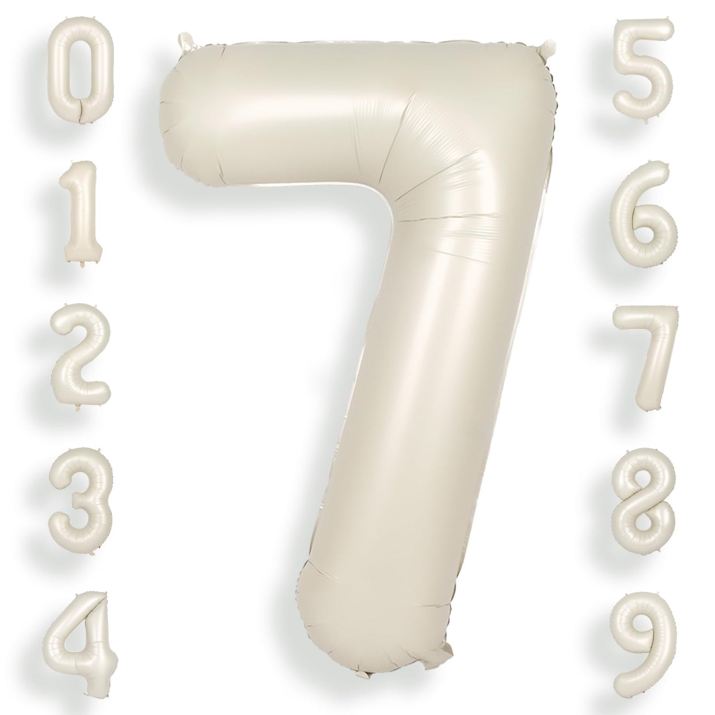 Suwen 40 Inch Cream White Large 7 Number Balloons Big Foil Helium Number Balloons 0-9 Jumbo Happy 7Th Mylar Birthday Party Decor