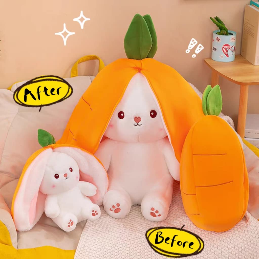 Miaodam Cuddly Bunny Stuffed Animal, Kawaii Squishy Cute Easter Bunny Plush Turn Into Rabbit Fruit Doll Carrot Strawberry Pillow, Plushies Funny Bunny Toy For Baby (Carrot Rabbit, 10Inch)