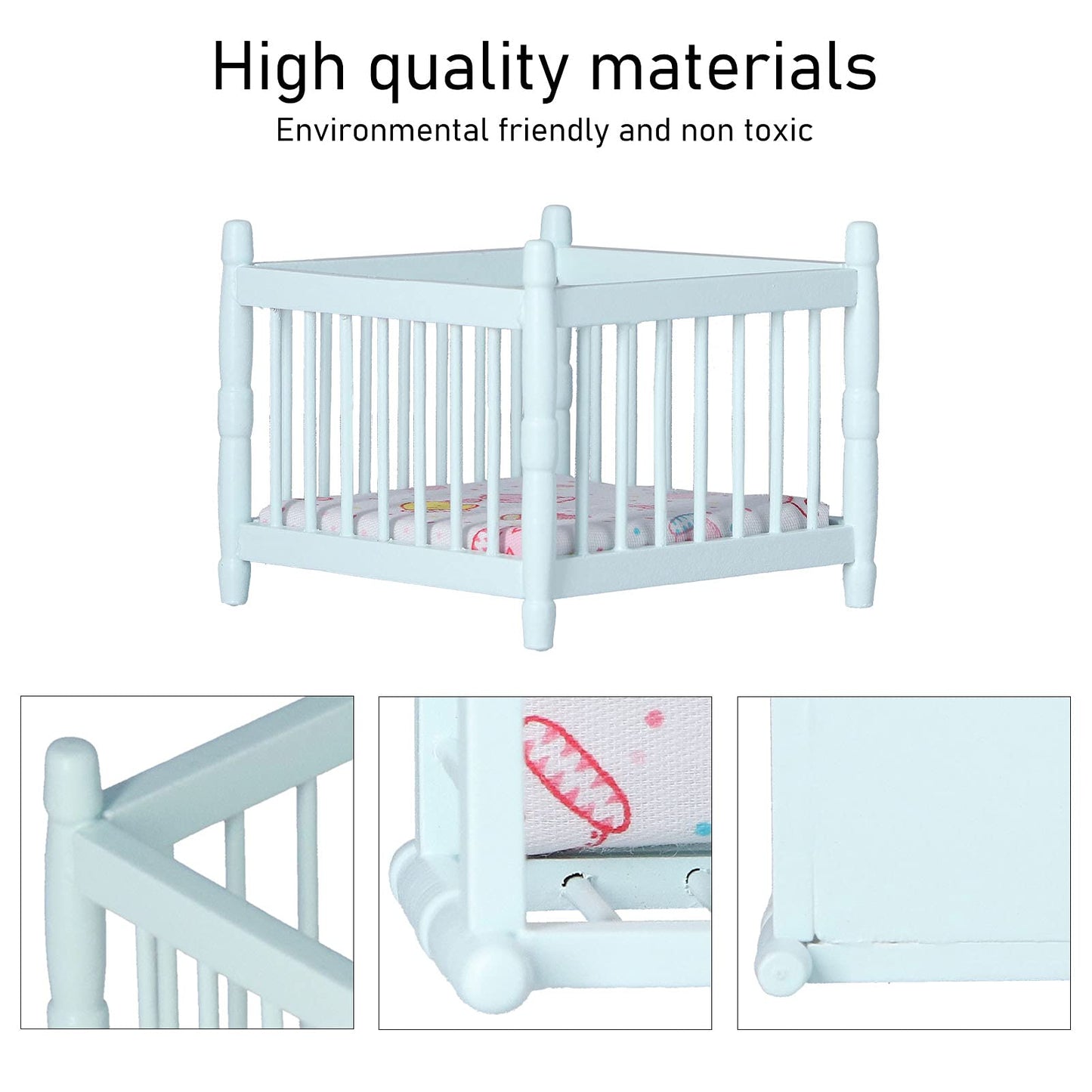 1:12 Scale Wooden Doll House Baby Bed Diy Miniature Doll House Mini Furniture Accessories With Mattress Square Bed Blue Children