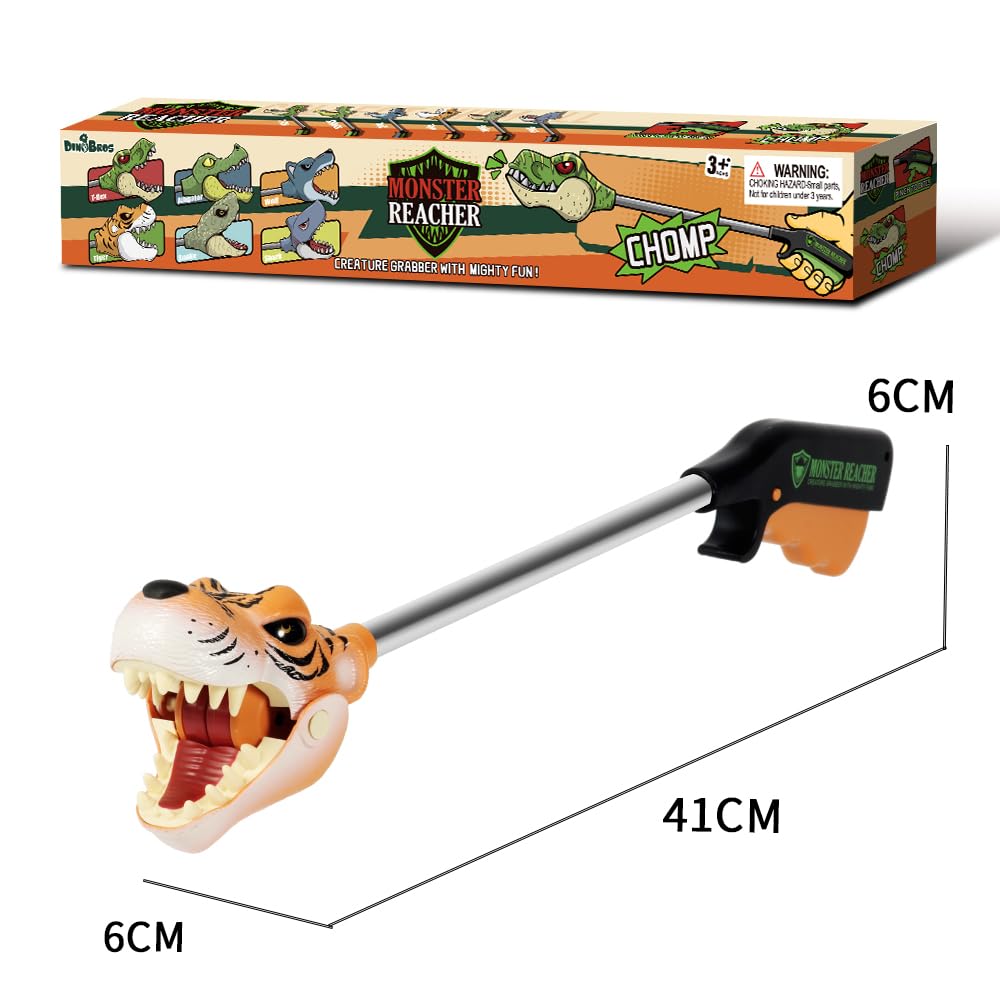 DINOBROS 16-Inch Tiger Grabber Toy - Interactive Pick-Up Reacher Tool for Kids | Animal Robot Hand Claw Toys