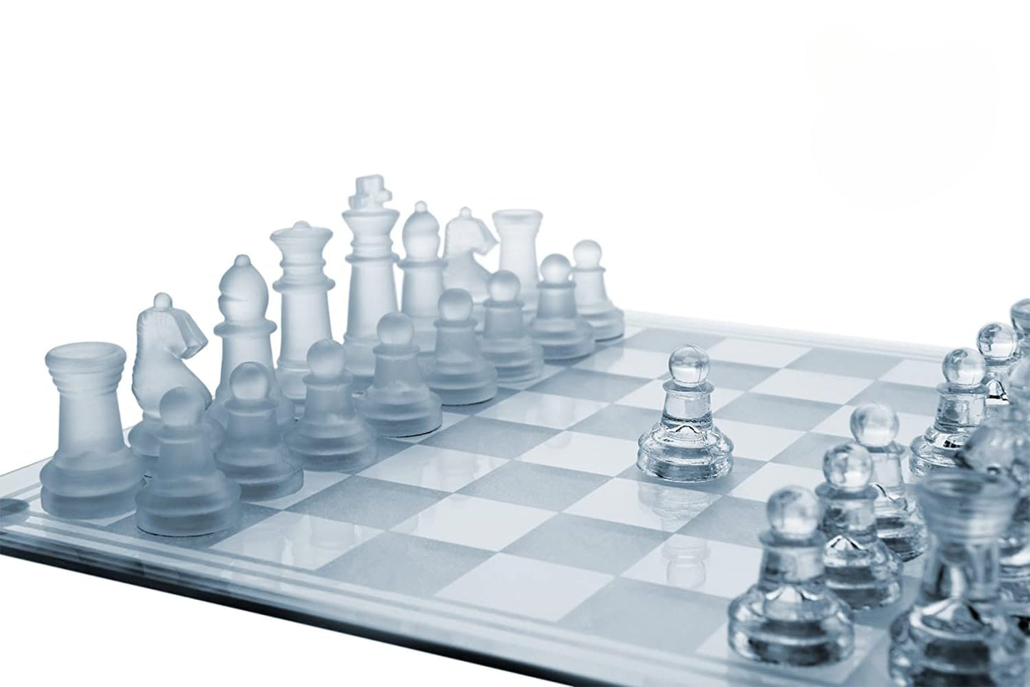 Gamie Premium Glass Chess Set, 12 Inch - Elegant Design - Durable Build - 32 Frosted And Clear Pieces - Felted Bottoms - Easy To Carry - Stable & Fully Functional For Chess Lovers