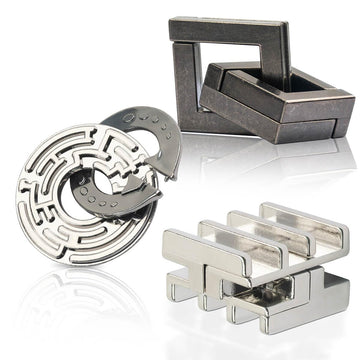Gvkes 3Pcs Fun Metal Brain Teaser Puzzle Games - Adults Mind 3D Toys -Teens Iq Insight Challenge - Educational Gift For Ages 12+