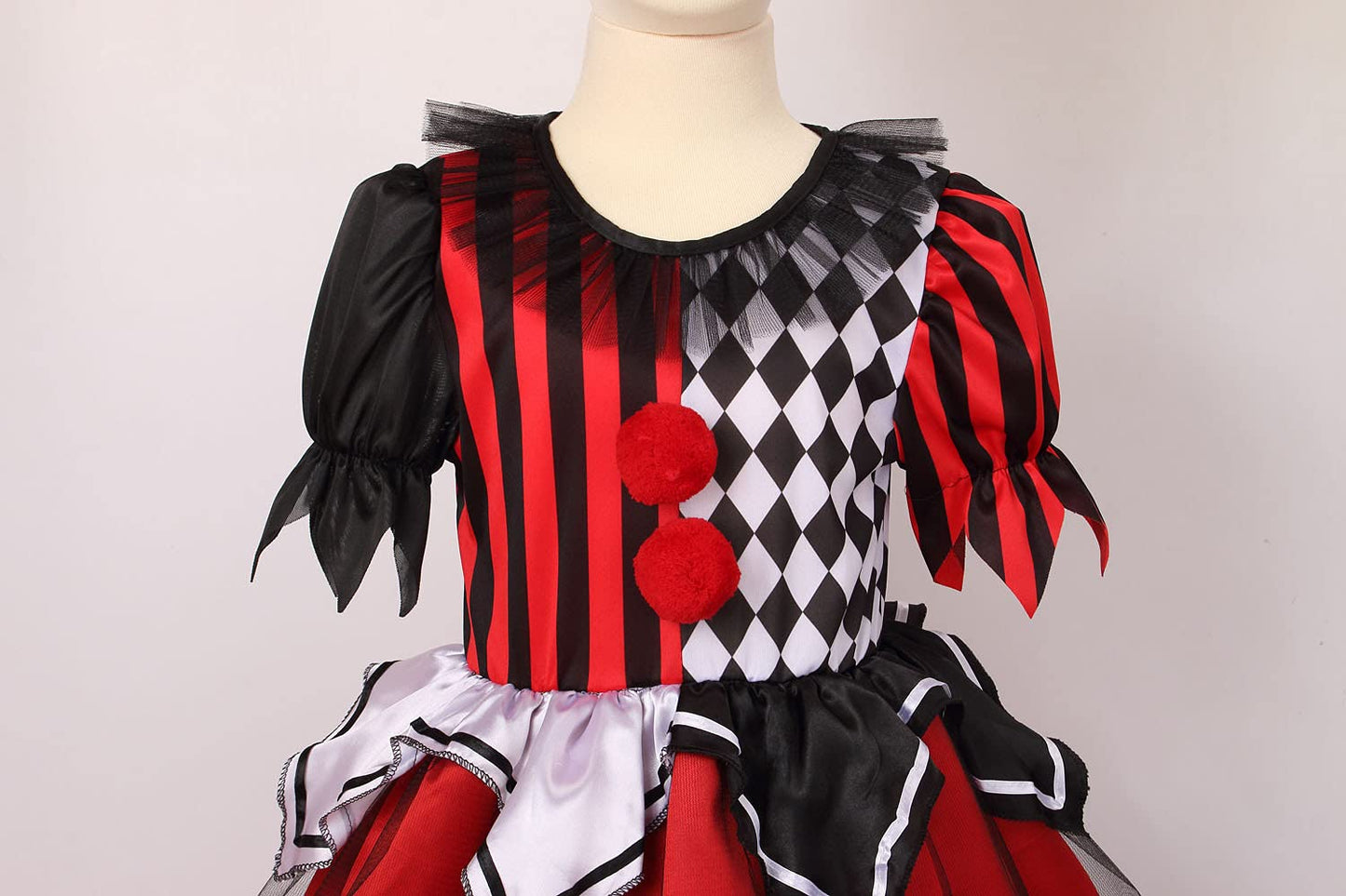 Lmyove Girls Clown Costume, Halloween Dress Up For Kids (X-Large, Red&Black)