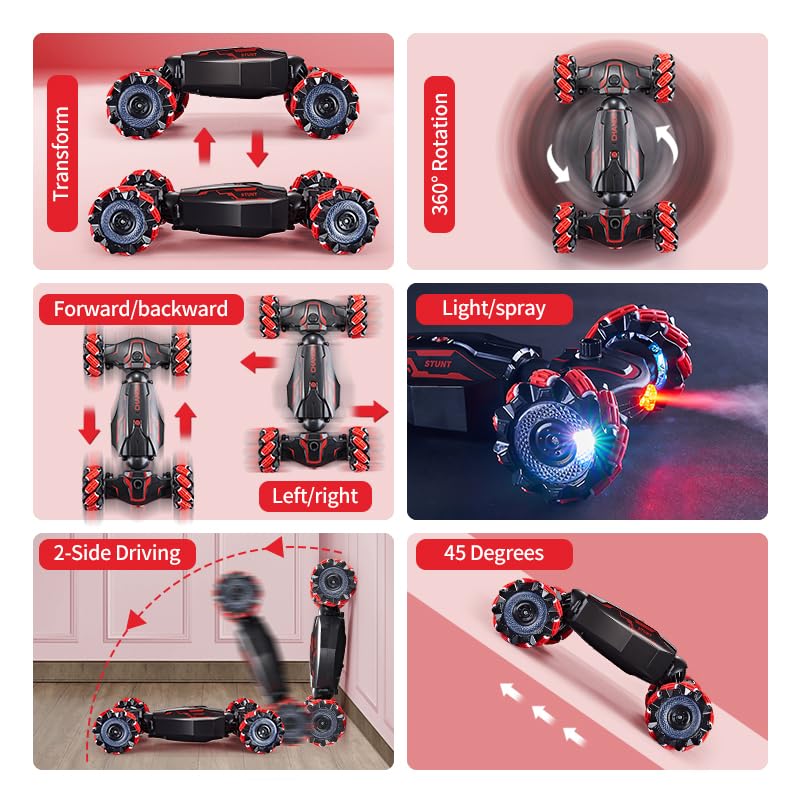 TADOZIC 4WD Remote Control Gesture Sensor Car,Hand Controlled RC Stunt Car,Double-Sided Vehicle 360 Rotation with Light and Musi