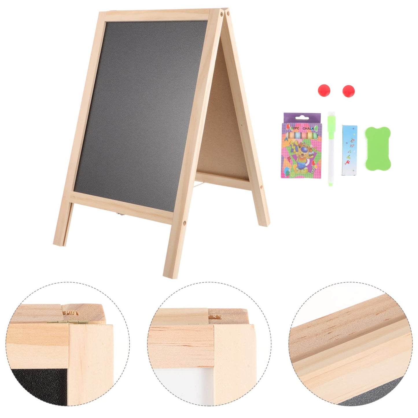 Toyvian Chalkboard Decor Standing Art Easel for, Double-Sided Wooden Blackboard, Drawing Chalkboard, Magnetic Whiteboard, Dry Er