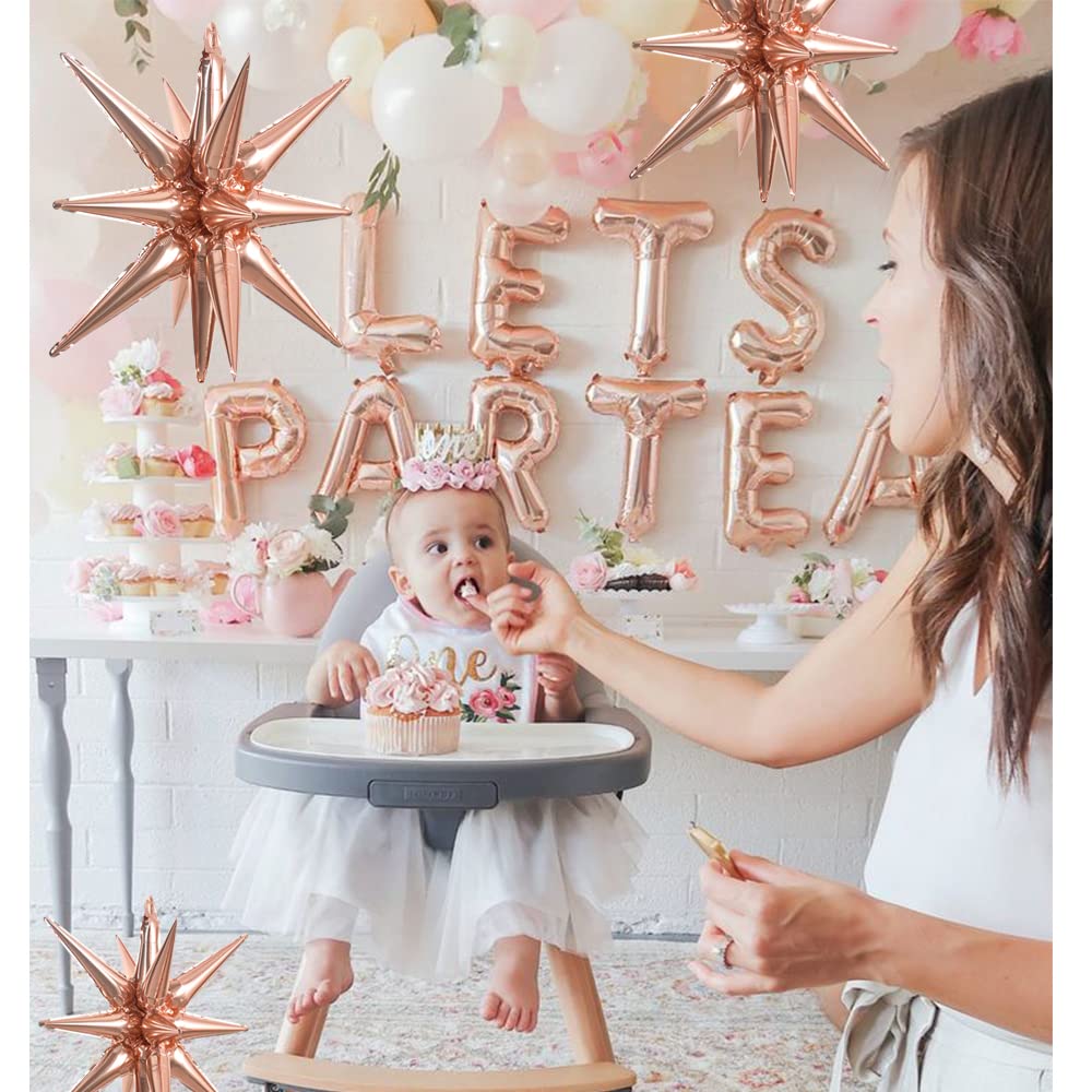 Toniful 4 Pcs 22Inch 4D Huge Rose Gold Star Balloons Explosion Star Mylar Foil Balloons For Party Supplies Backdrop Christmas Ne