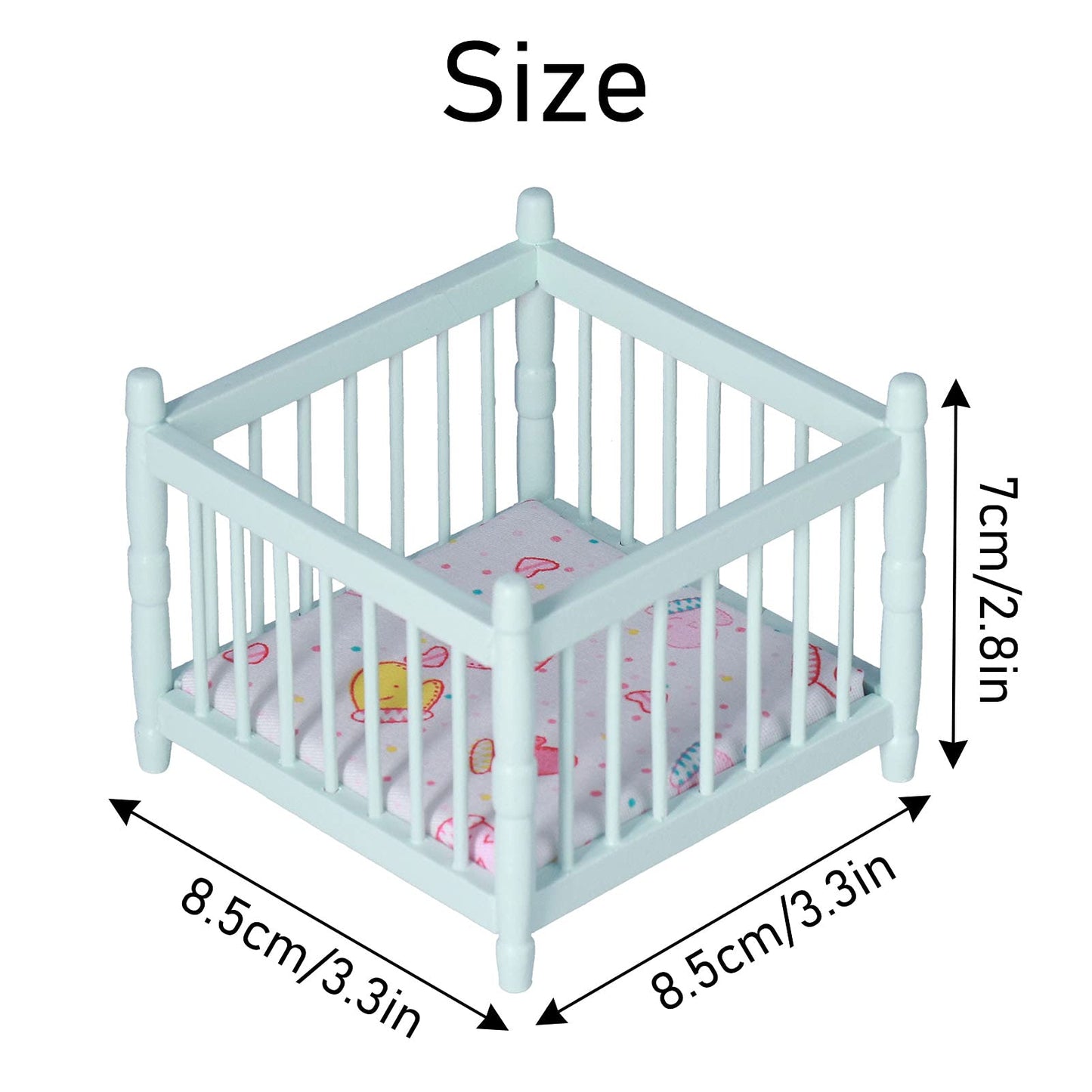 1:12 Scale Wooden Doll House Baby Bed Diy Miniature Doll House Mini Furniture Accessories With Mattress Square Bed Blue Children