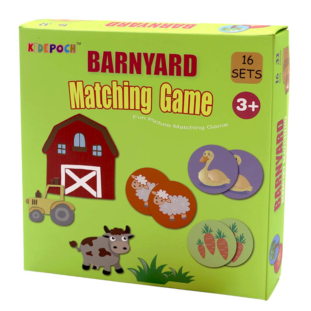 Kidepoch Memory Match Game – 16 Matching Pairs Preschool Memory Games Featuring Barnyard Element, Non Toxic Educational Memory Matching Game, Perfect For Kids, Toddlers, 3 Year Old Or Up