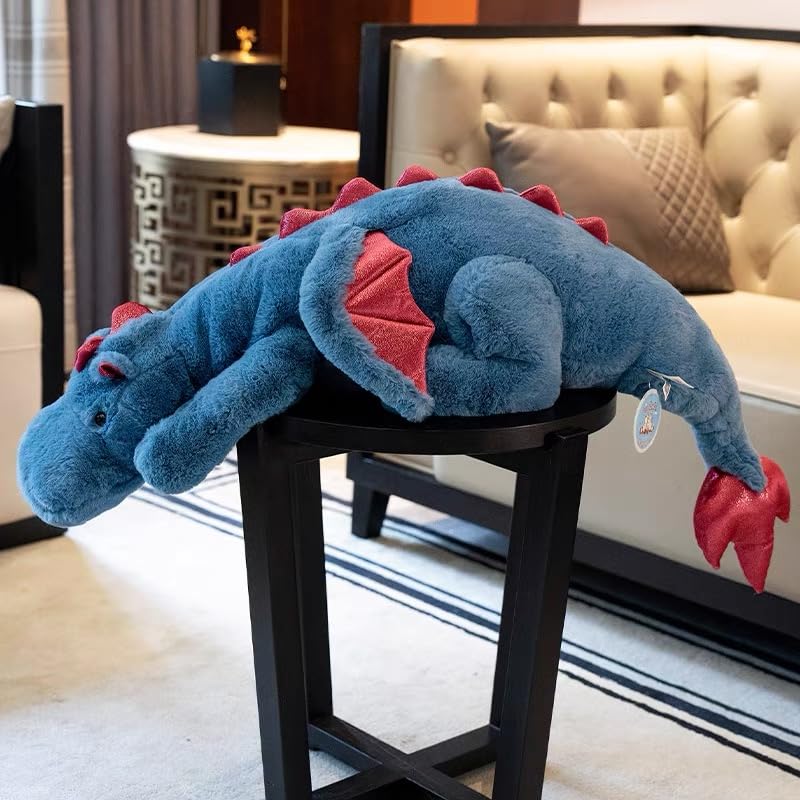 Leahaoe Giant Weighted Stuffed Animal 51.2'' 7Lbs, Soft Dragon Plush Toy, Blue Stuffed Dragon Pillowfort For Kids And Adults(202