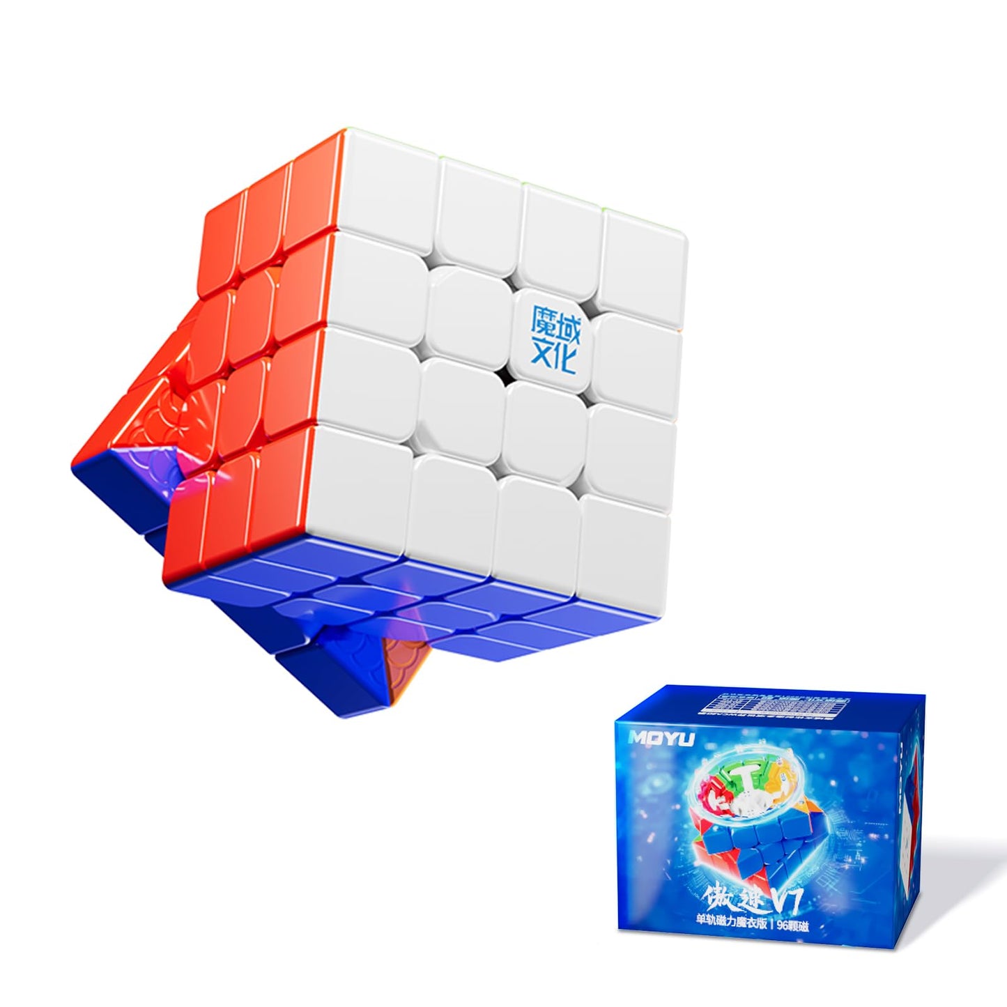 Moyu Aosu V7 4X4 Magnetic Stickerless Uv Coated Speed Cube, 4 By 4 Flagship Edition Cube, 96 Magnets, Anti-Stick Design Adjustab