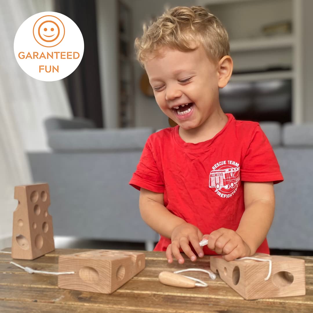 Montessori Wooden Cheese Lacing And Threading Activity Toy: Early Educational Fun For Babies, Toddlers, Boys, And Girls