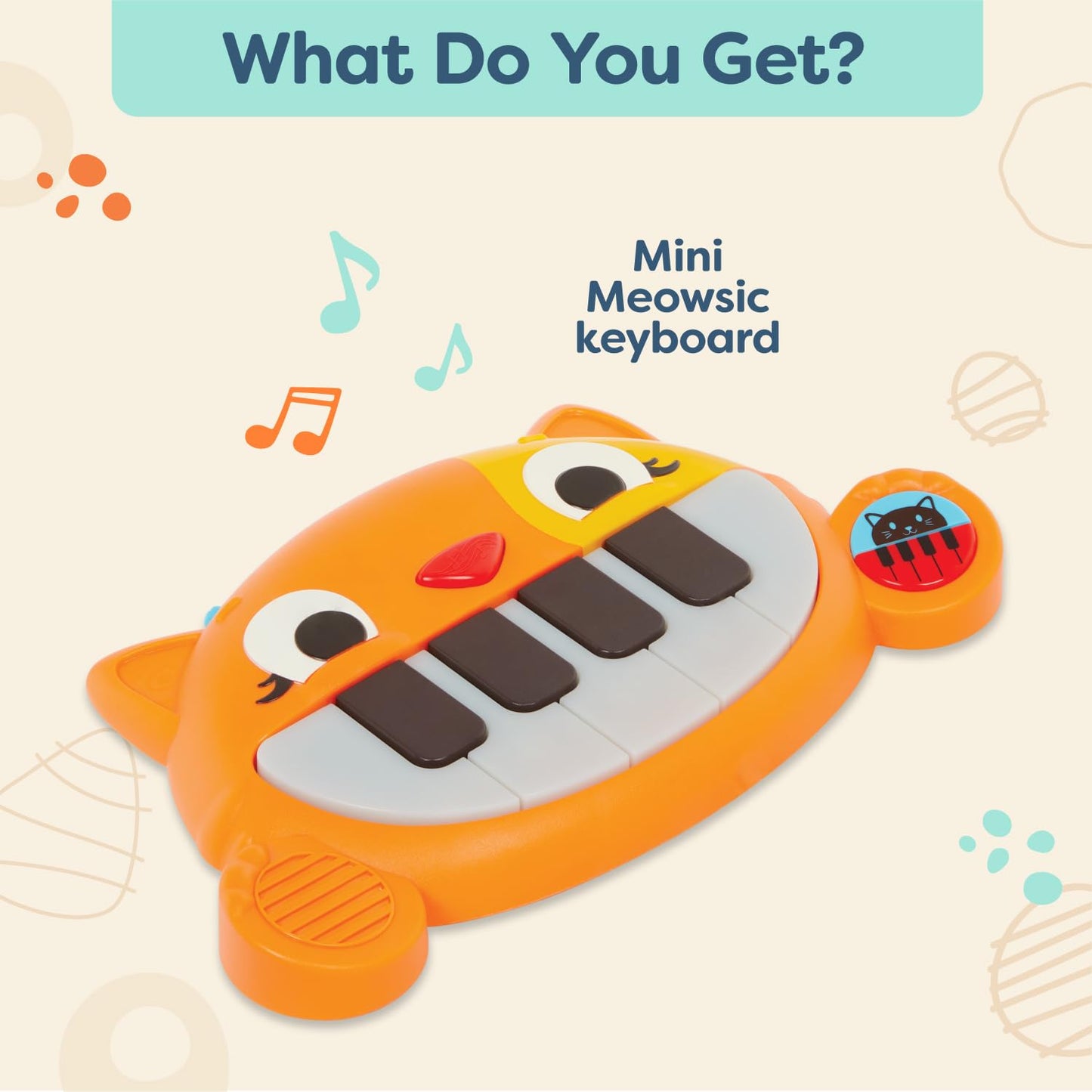 B. Toys- B. Baby- Mini Meowsic- Mini Toy Keyboard – Baby Piano – Songs, Sounds & Lights – Sensory Baby Toys – 6 Months +