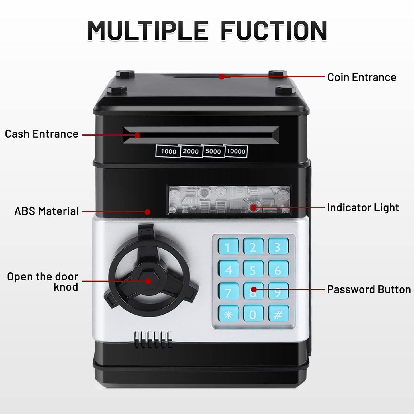 Gudoqi Password Piggy Bank, Digital Electronic Money Bank, Mini Atm Cash Coin Saving Can Toys, Birthday Gifts For Kids, Black