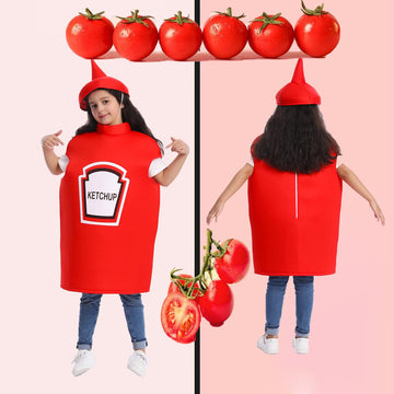 Dsplay Kids Mustard Ketchup Costume Halloween Party (4-6 Years, Red)