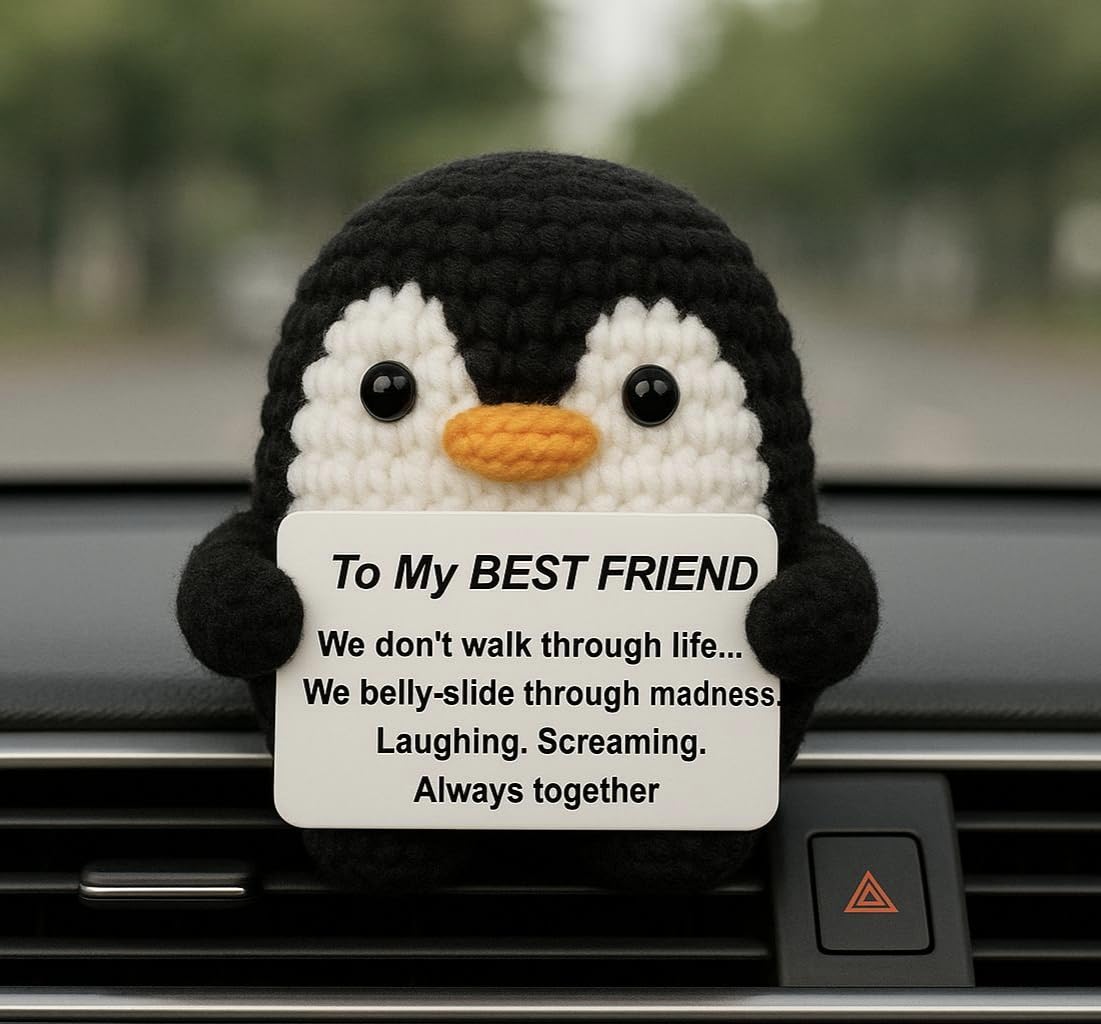 YACO STORE Funny Gifts For Bestie Birthday, Best Fun Friend Gifts For Women, Cool Handmade Crochet Mini Positive Penguin