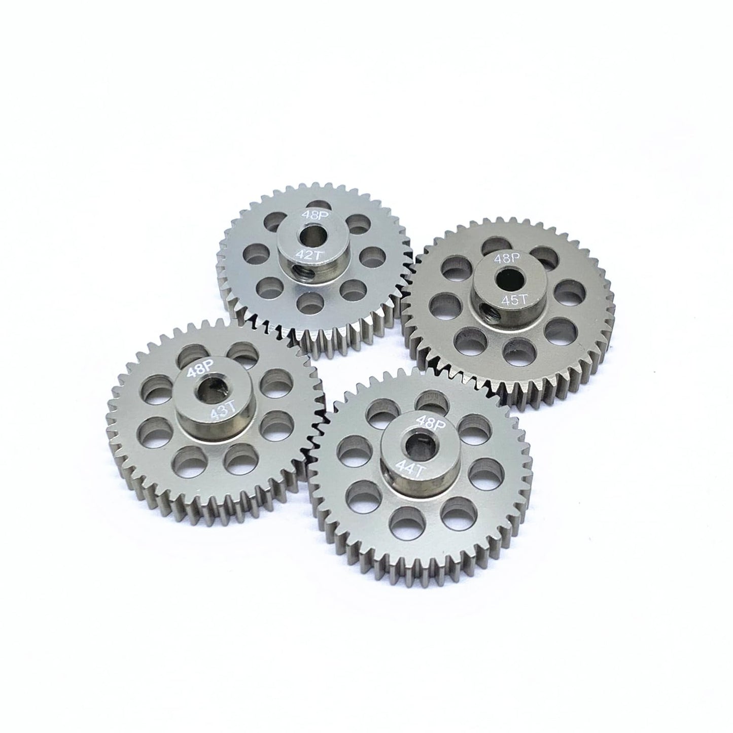 KingVal Replacement 4PCS 48DP Hole Diameter 3.175mm 42T 43T 44T 45T Aluminum Pinion Motor Gear Compatible with 1/10 RC Car Brush