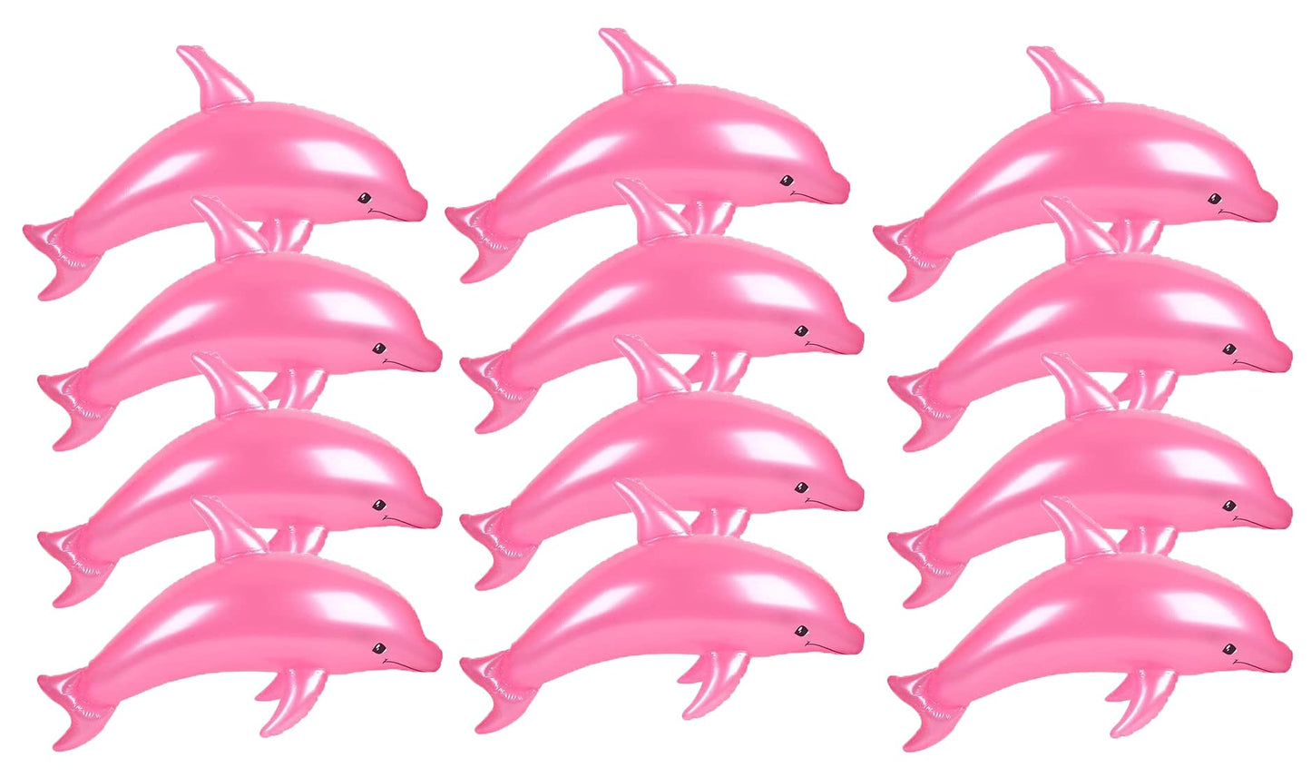 Huge 40' Pearlized Dolphin Inflate Inflatable Pool Toy Beach Poolside Aquatic Themed Decor Birthday Party Buffet Table Decoration (Pink - 12 Pack)