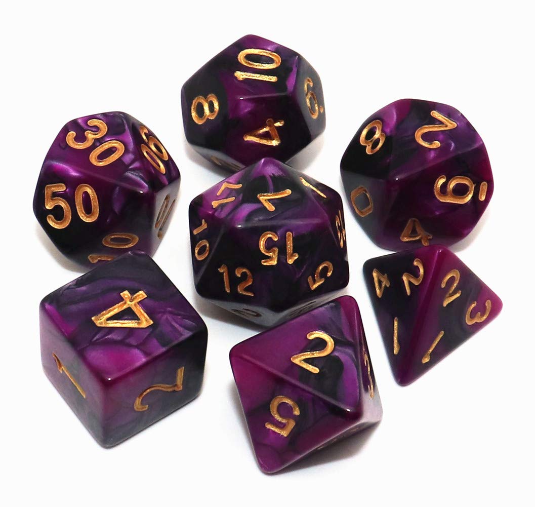 Creebuy 7Pcs Dnd Dice Set Black Purple Rpg Polyhedral Dice For Dungeon And Dragons Mtg D&D D20 D12 D10 D8 D6 D4