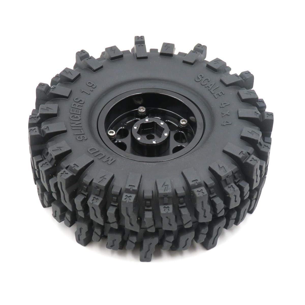 HOBBYSOUL 1.9 Mud Slingers Tires Super Grip Sticky Tyre 120mm / 4.72'' tall & 1.9 Beadlock wheels Rims Hex 12mm Black For 1/10 C