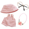 4 Pcs Handmade Clothes and Accessories for 17 cm Dolls Including Overall with Adjustable Straps Hat Glasses Bag enhanced Stylish Doll Clothes Replacement Present for Girls (NO Doll) Pink