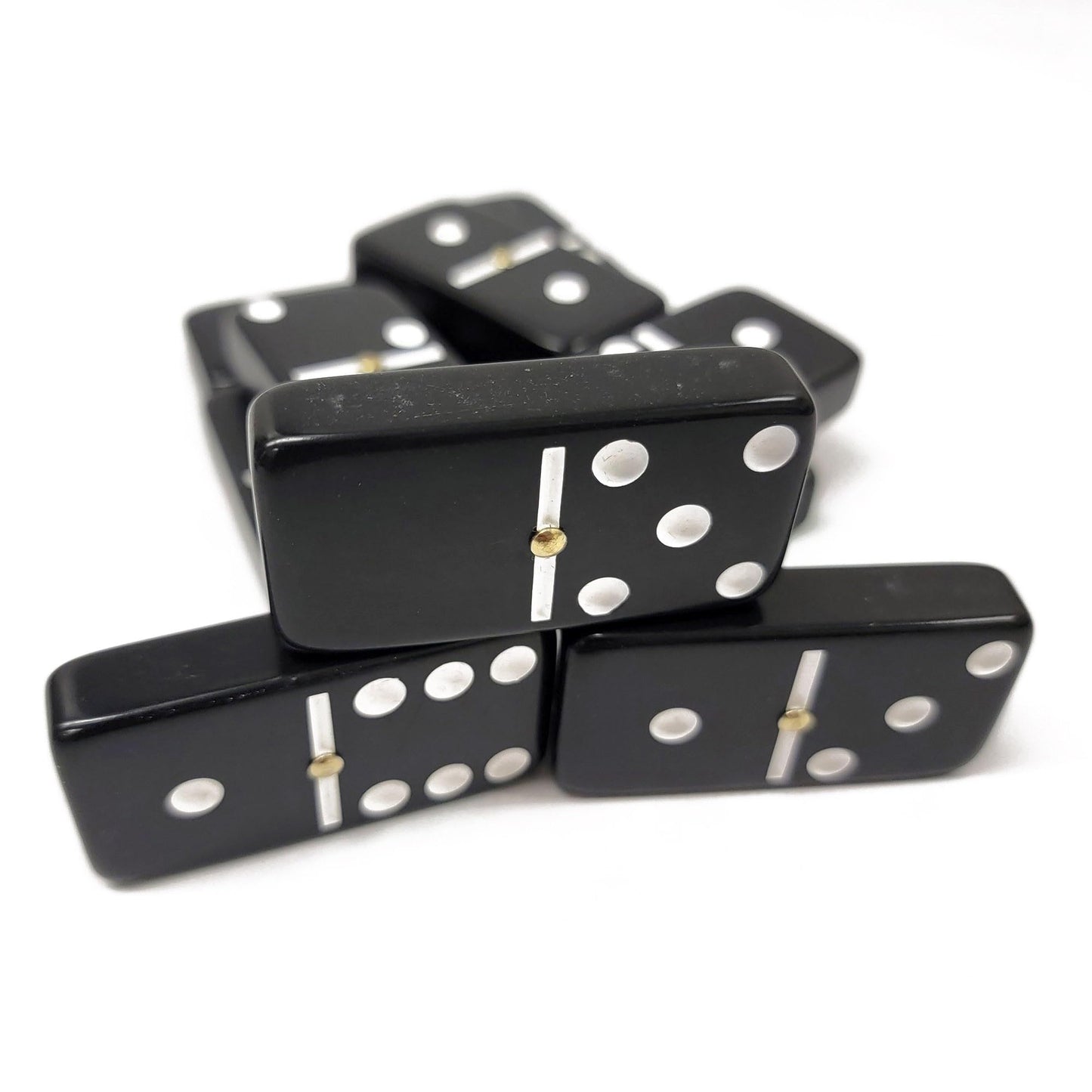 Marion Domino Double Six Black In Dovetail Jointed Sheesham Wood Box - Jumbo Tournament Size W/Spinners