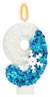 Snow Themed Birthday Candles, 9th Birthday Candle for Party Supplies, Winter Birthday Party Supplies, 2.76 inch Number 9 Cake To