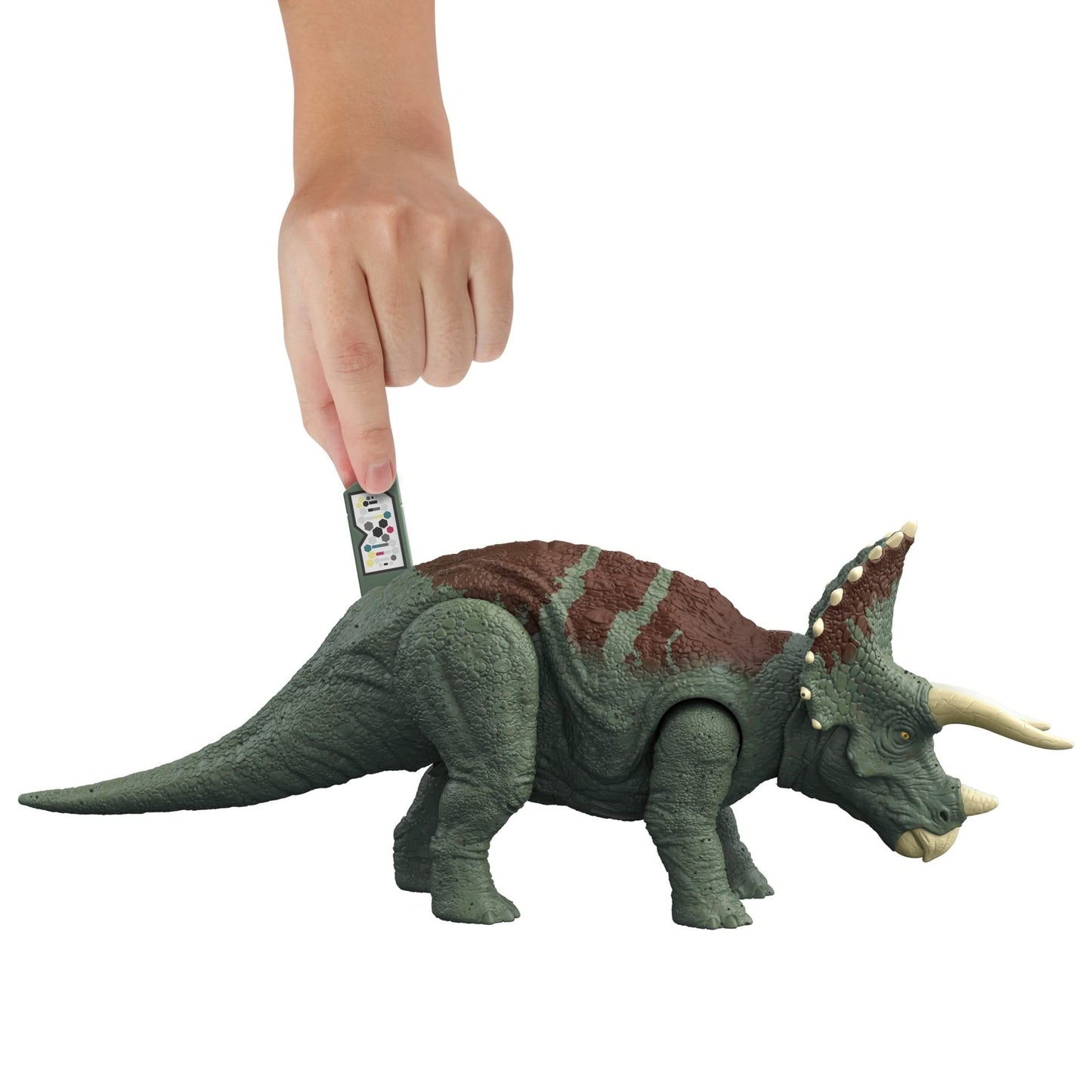 Jurassic World Dominion Roar Strikers Triceratops Dinosaur Action Figure With Roaring Sound And Attack Action, Toy Gift Physical & Digital Play