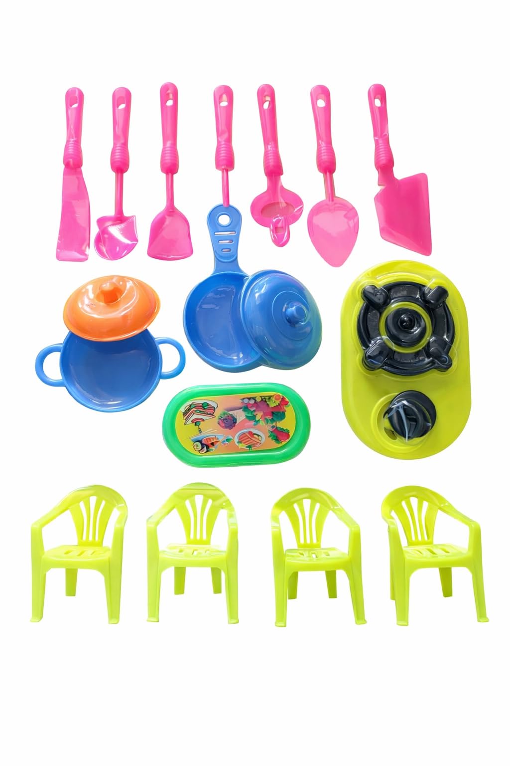 Kids Kitchen Playset with Utensils & Stove Pretend Play Cooking Set for Toddlers, Plastic Kitchen Accessories Toy Set with Pot