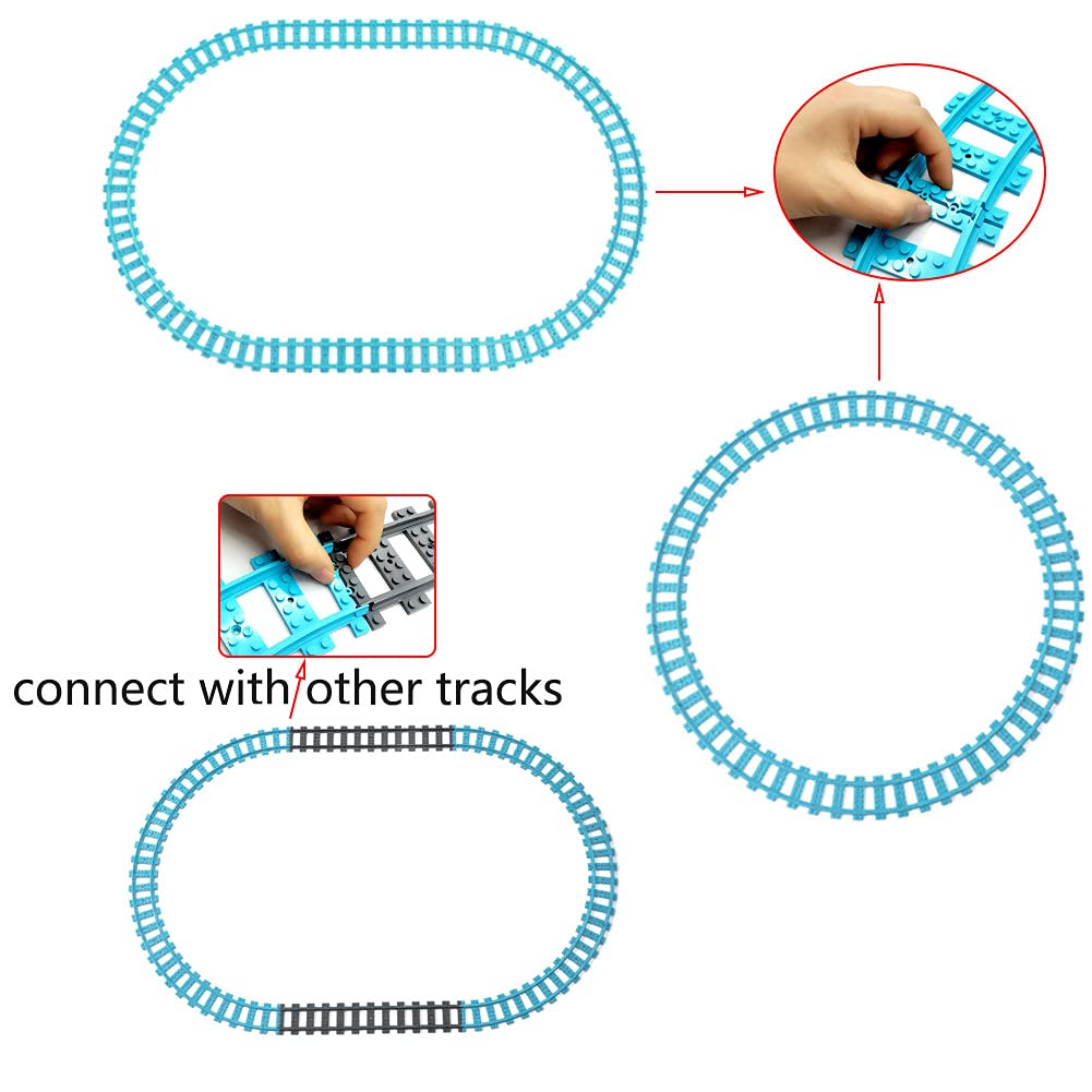 City Train Tracks Rail Road Station Train Accessories Blue Straight Curve Tracks (26 X Straight, 16 X Curve) Building Toy For Ch