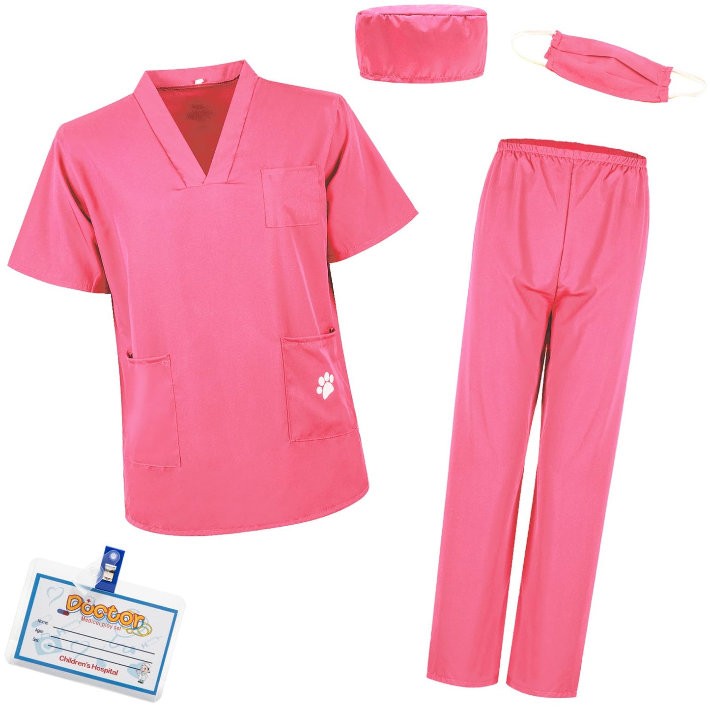 S3XY-FIV5 Kids Nurse Costume Doctor Costume Dentist Costume For Kids Play House Pretend Play Dress Up Party Pink 3-4 yrs 110cm