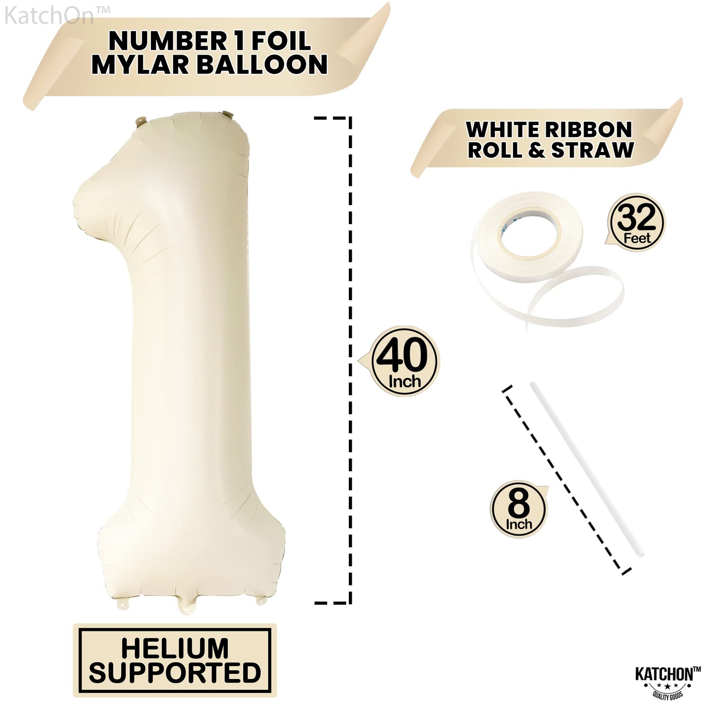 Katchon, Cream Number 1 Balloons For 1St Birthday - Giant 40 Inch | Cream Number One Balloon | Cream One Balloon For First Birthday Decorations | 1 Balloon Number For The Big One Birthday Decorations
