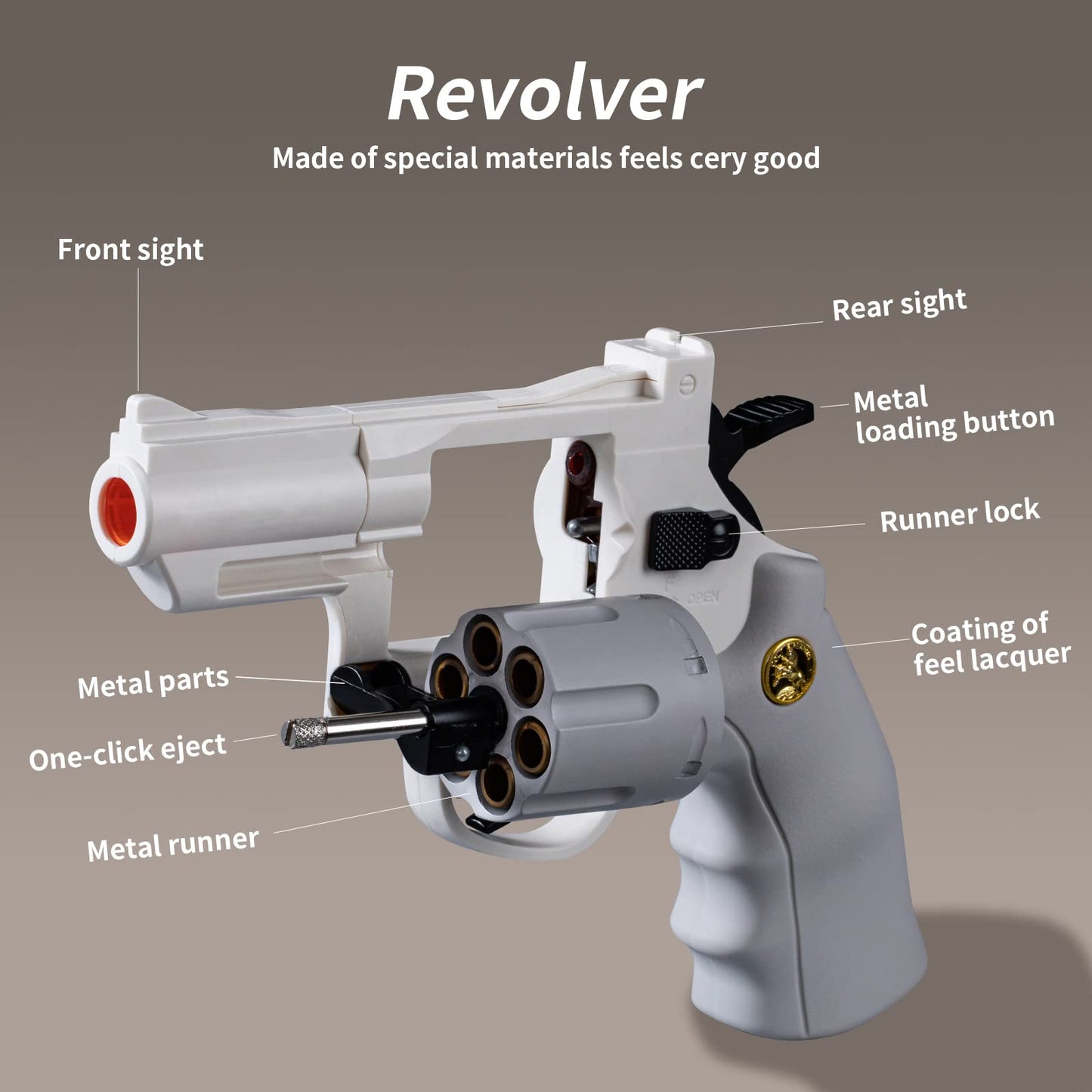 Revolver Toy,Extended Barrel,Can Fire Soft Bullets,Water Gel Beads,Digital Shooting Targets With Foam Dart Toy Shooting Blaster,