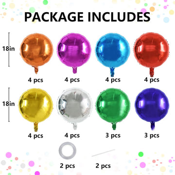 TONIFUL 30Pcs 18 Inch Round Balloons Large Colorful Round Shape Foil Balloons Big Colorful Round Helium Mylar Balloons for Birth
