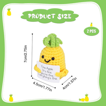 2Pcs Funny Positive Pineapple, 2.76 Inch Knitted Crochet Pineapple Doll Creative Emotional Support Pineapple With Encouragement Card Positive Potato For Party Decor Gift