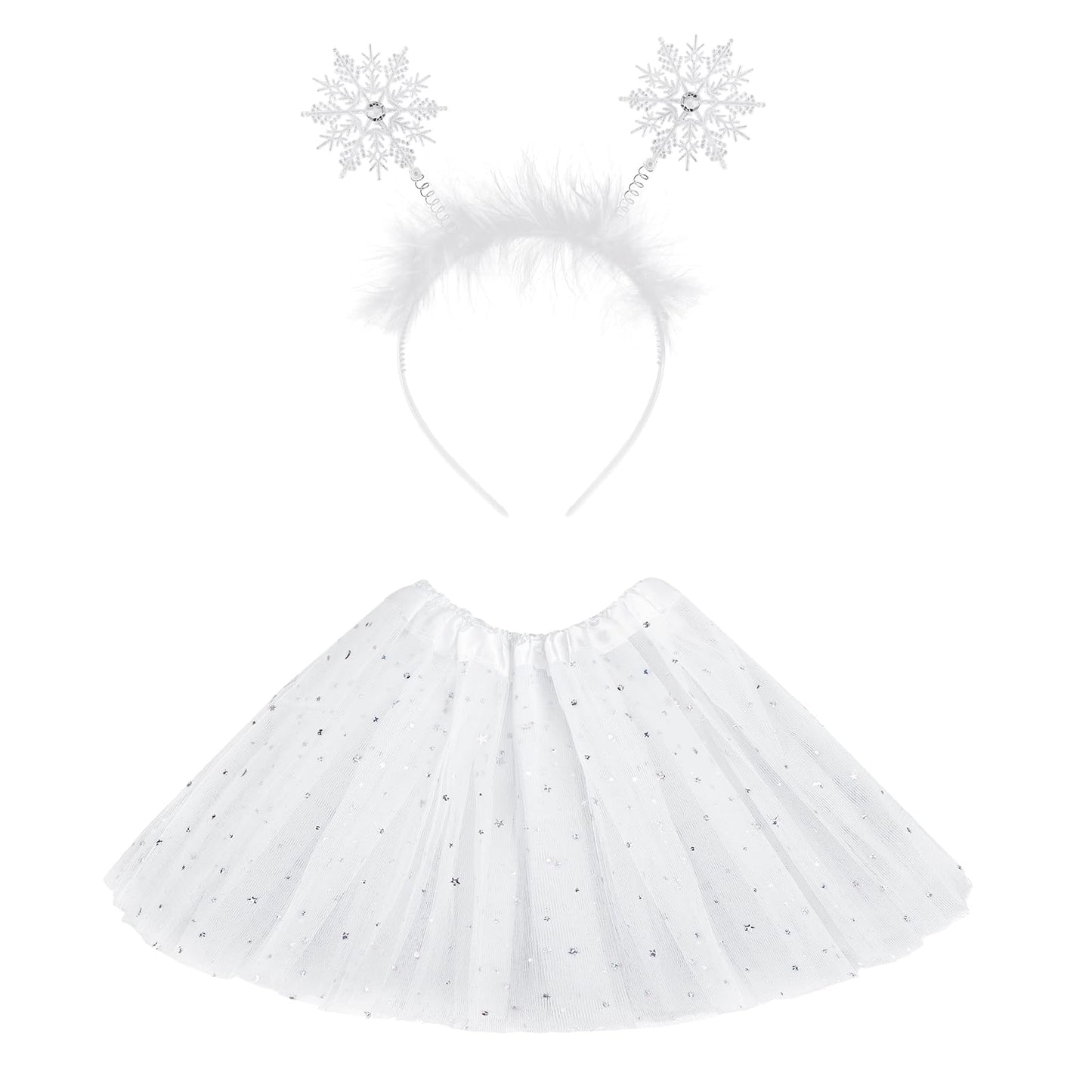 Lainlight Christmas White Tutu For Girls 3 Layered Princess Sparkly Tulle Tutu Skirt Set With Snowflake Headband For Party Dress