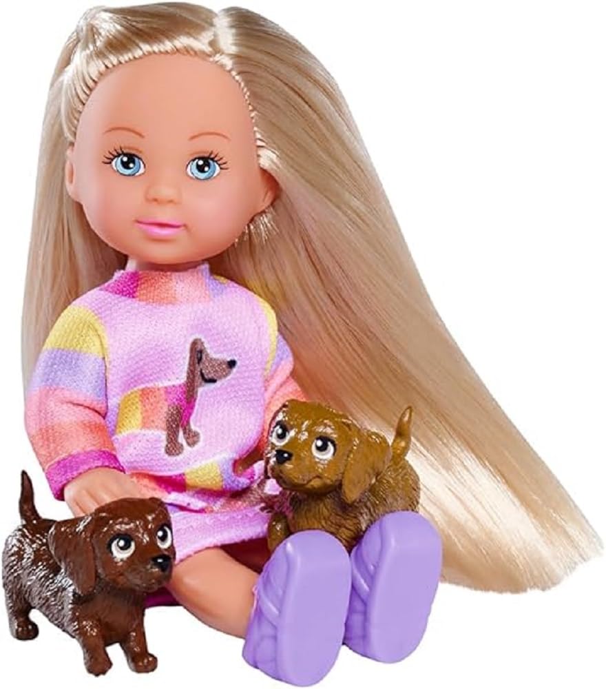Simba 105733688 Evi Love Dogs, Doll With Two Cute Dachshunds On A Leash, 12 Cm Toy Doll, From 3 Years