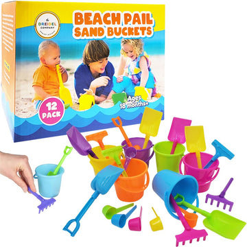 The Dreidel Company Mini Beach Playsets (24-Pack), Play Set Includes 1 Sand Bucket, 1 Shovel, 1 Rake, and 1 Scoop, Birthday Trea