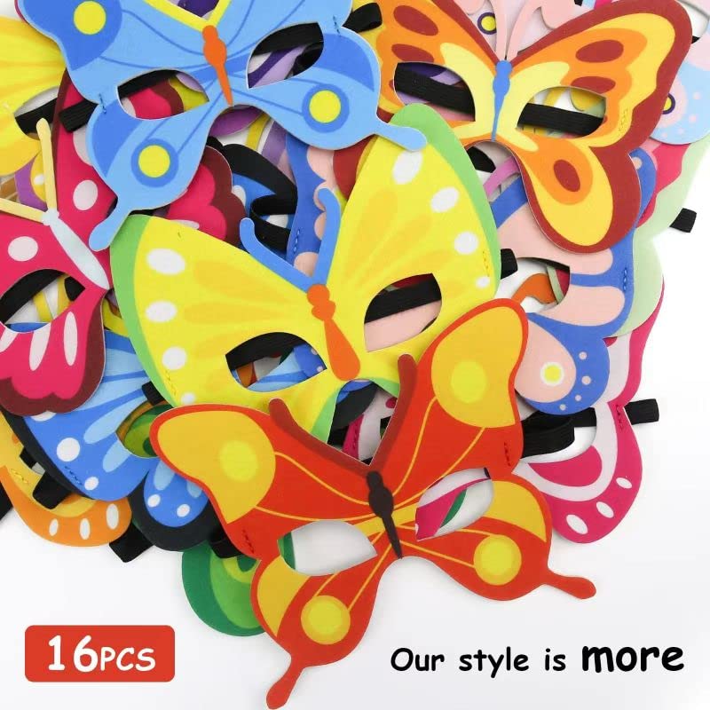 Tokcousun 16pcs Felt Masks for Theme Cosplay Party, Decorate Birthday, Masquerade Mask for Dress Up Supplies (Butterfly)