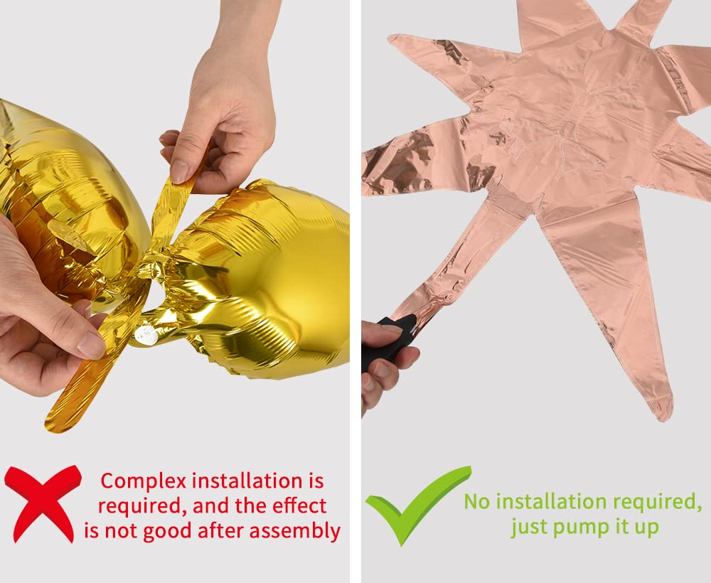 Toniful 4 Pcs 22Inch 4D Huge Rose Gold Star Balloons Explosion Star Mylar Foil Balloons For Party Supplies Backdrop Christmas Ne