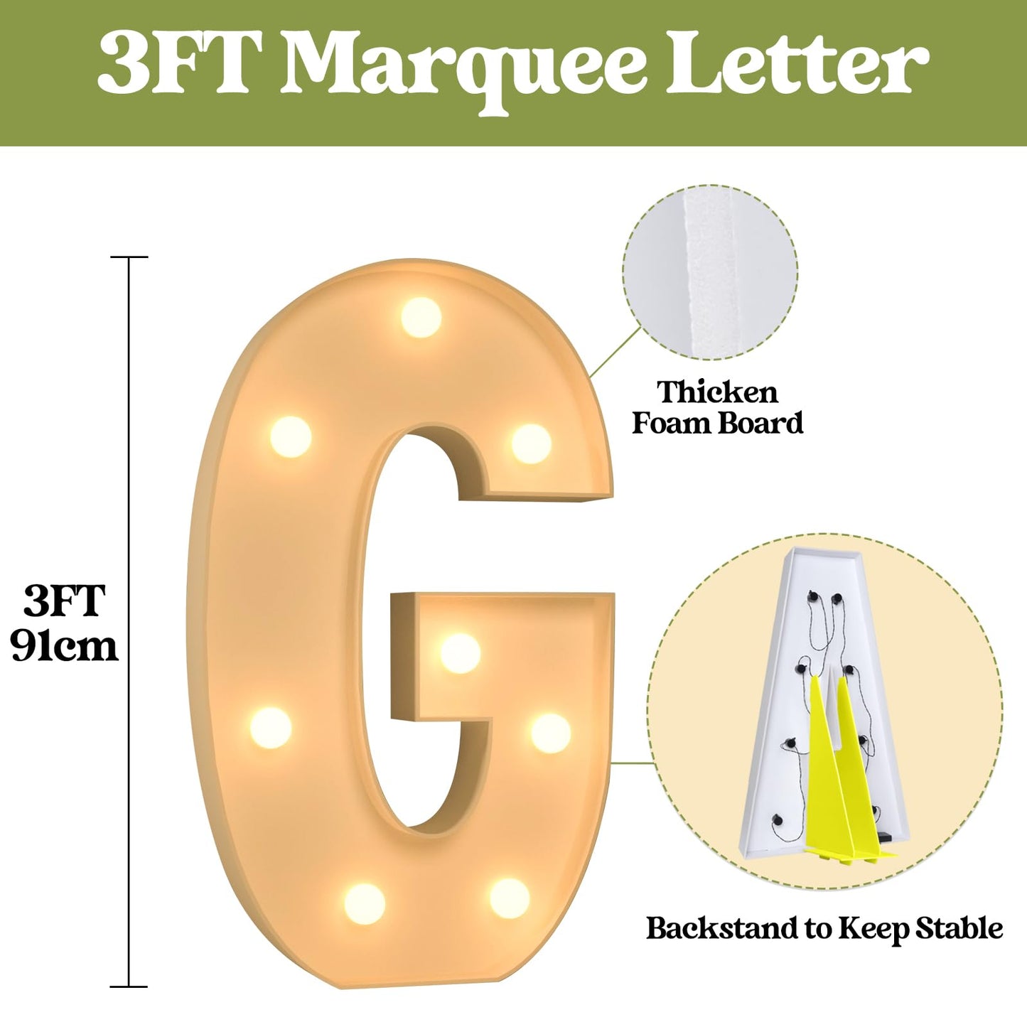 3Ft Marquee Light Up Letters, Large Marquee Letters G For Party Decorations, Big Baby Letters For Baby Shower Birthday Party Dec