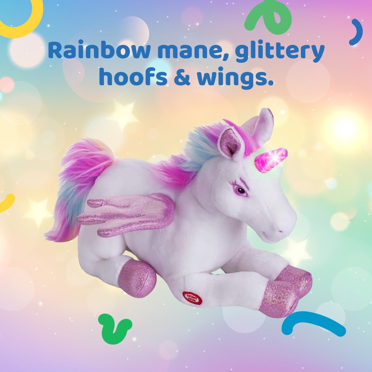 Dazmers Unicorn Stuffed Animal With Flapping Wings - Musical Plush Unicorn Toy With Magical Lights And Sounds (Pink)