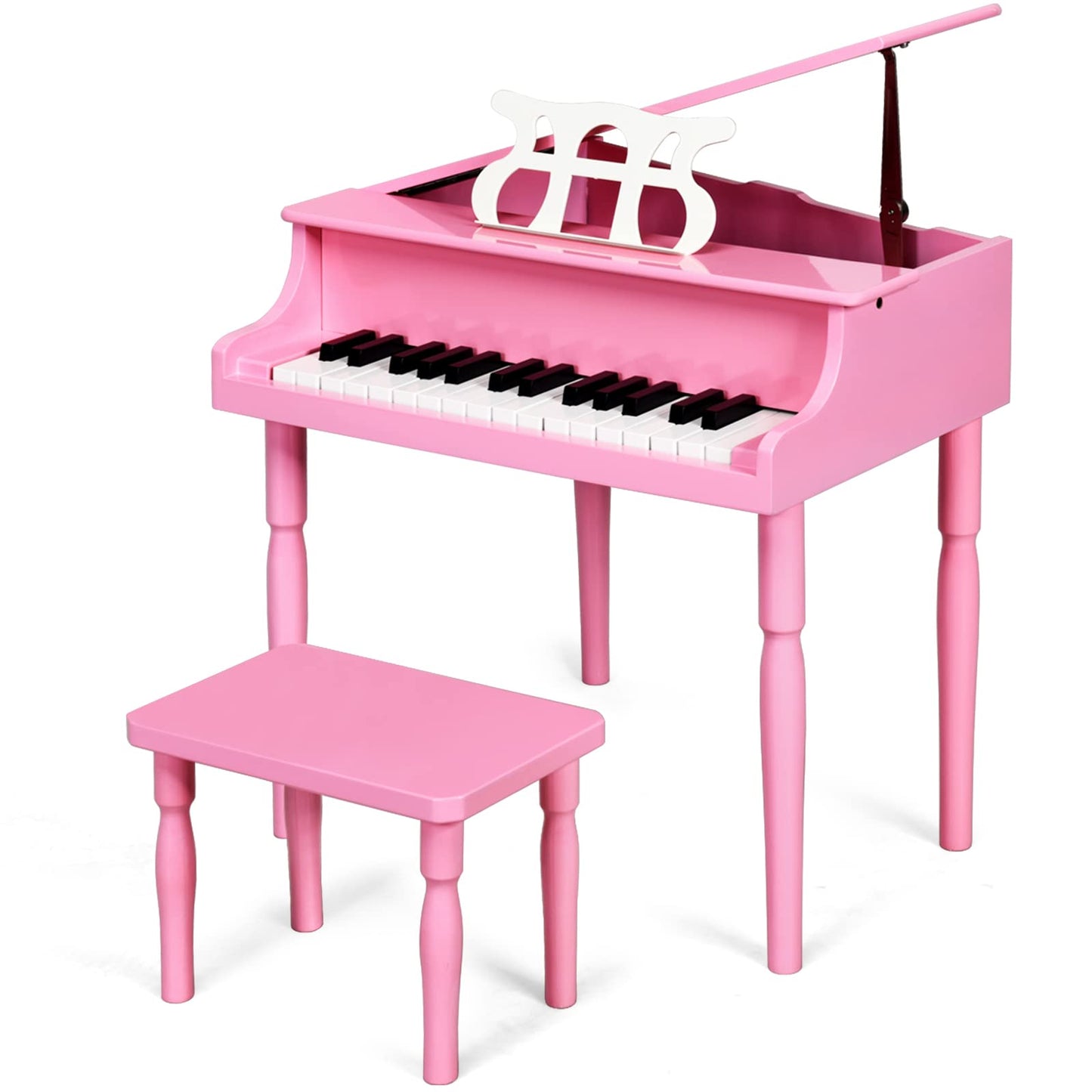 Goplus 30-Key Classical Kids Piano, Mini Grand Piano Wooden Learn-To-Play Musical Instrument Toy With Bench, Piano Lid, Music Rack, Gift For Boys Girls Aged 2+ Baby Tollder(4 Straight Leg-Pink)