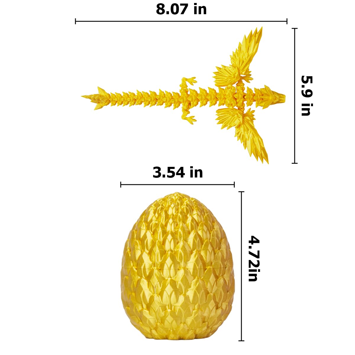 3D Printed Dragon,Articulated Winged Dragon,Crystal Dragon Surprise In Eggs, Dragon Fidget Toy For Birthday Gift (Gold)