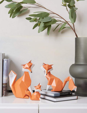 Haucoze Fox Figurine Statue Gifts Geometric Sculpture Decor Polyresin Animal Arts 4.0 Inch