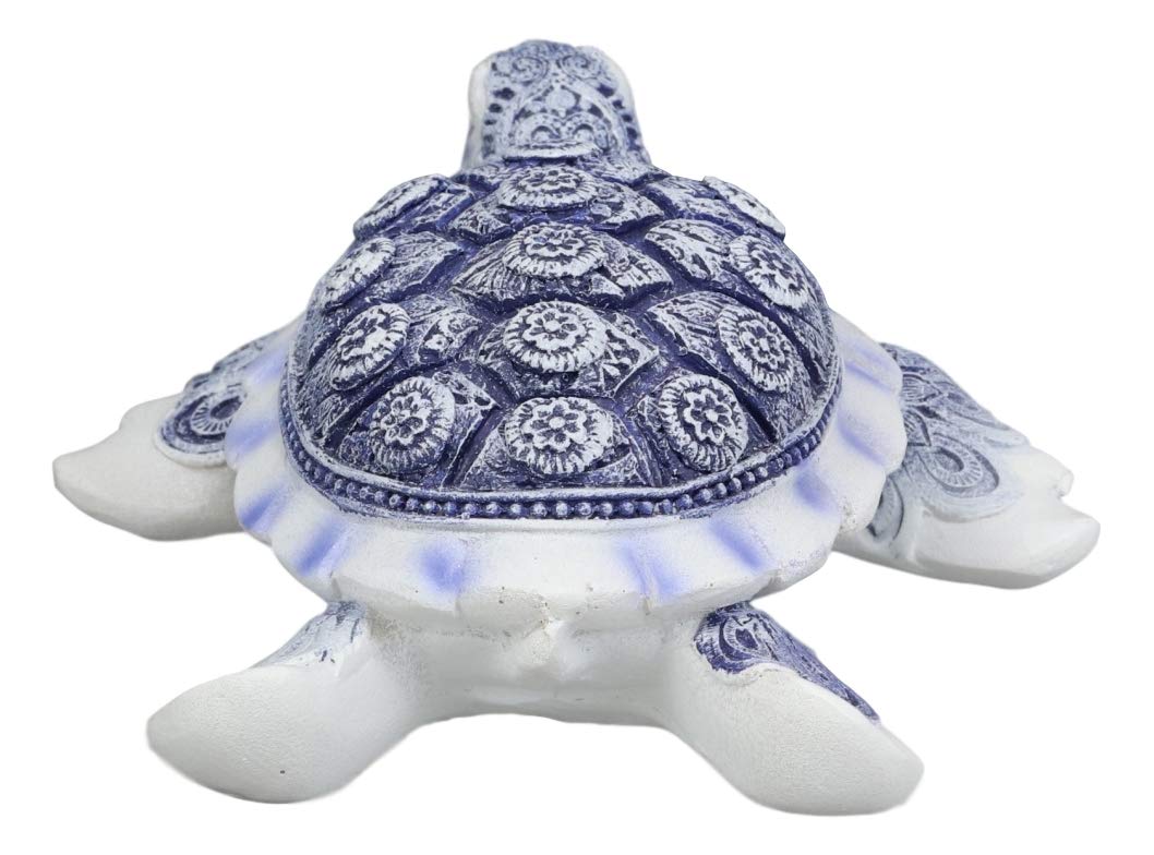 Ebros Terracotta Blue And White Feng Shui Celestial Sea Turtle Statue 4.5' Wide Talisman Of Stability And Fortune Lucky Tortoise Figurine Decorative Zen Turtles Tortoises