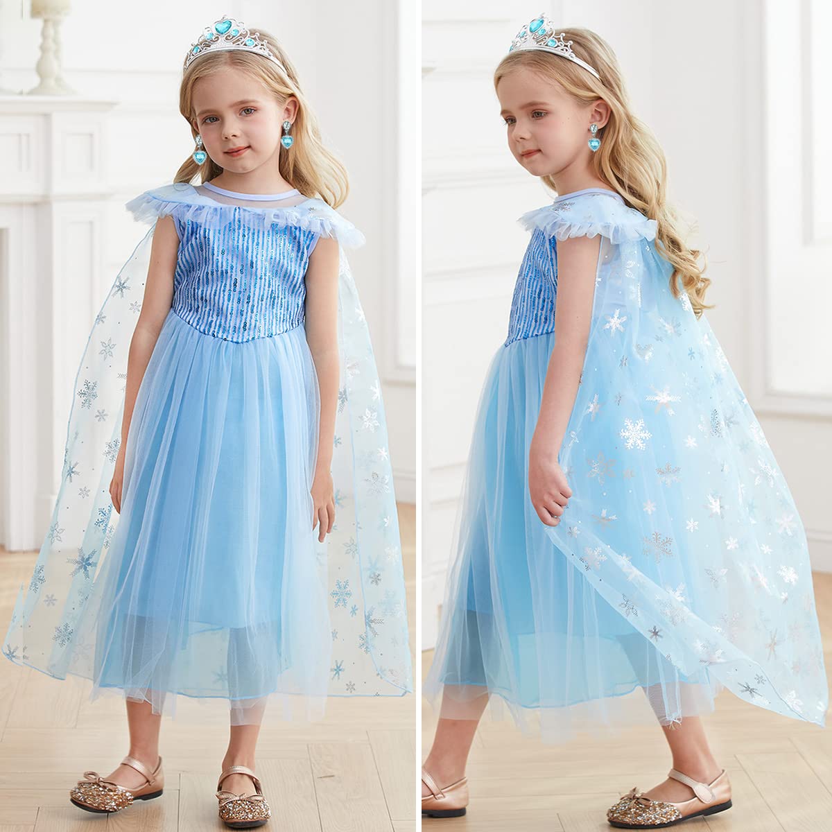 Itvti Little Girl Princess Dress Halloween Carnival Cosplay Costume With Accessories Blue, 5-6 Years (Tag 130)