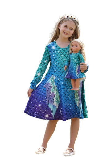 Bow Dream Cute Girl Dress And Matching American Girl Doll Clothes Accessories For Girls Dresses Size 130 Blue Green